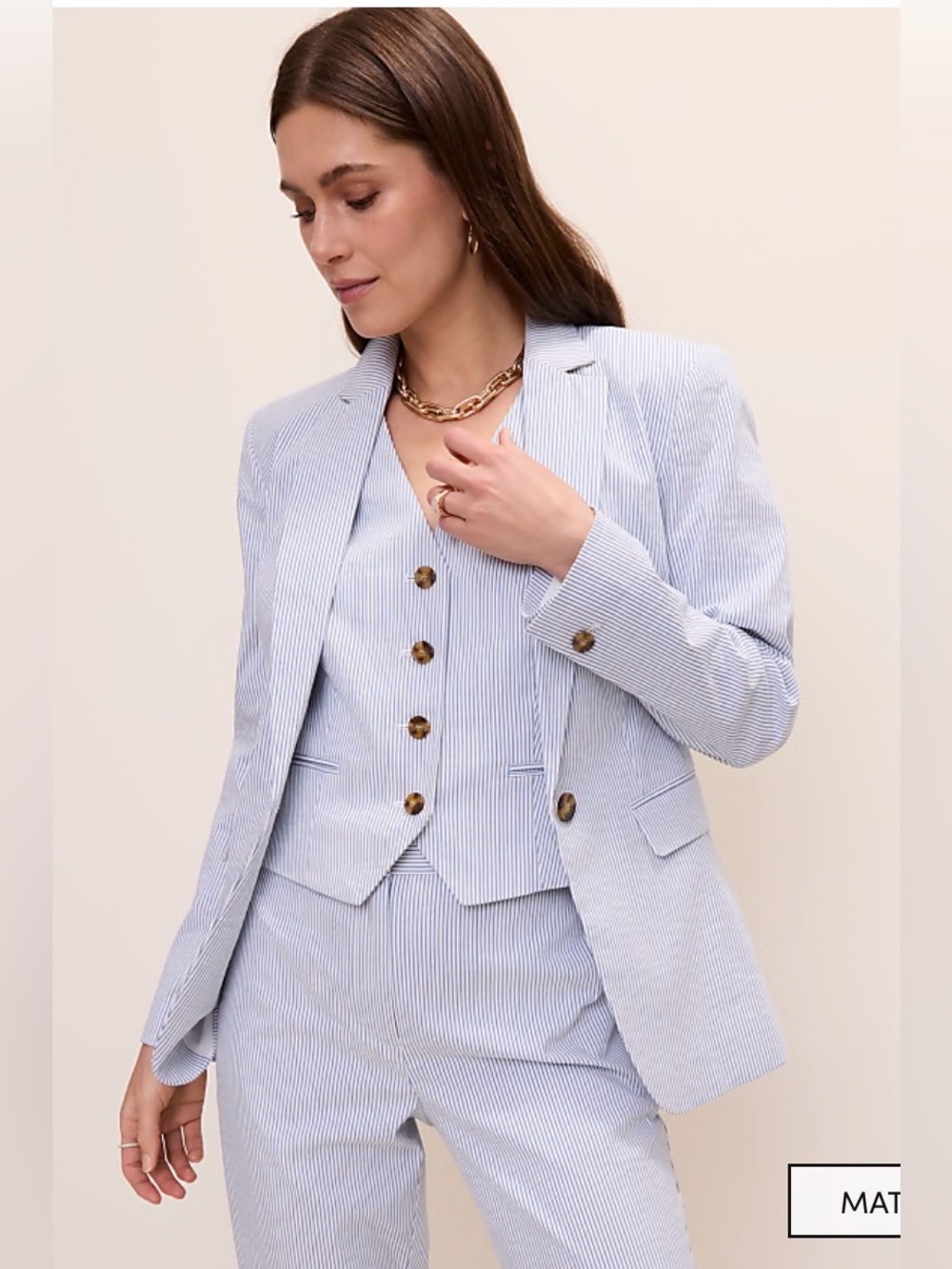 The Long One Button Blazer in Seersucker